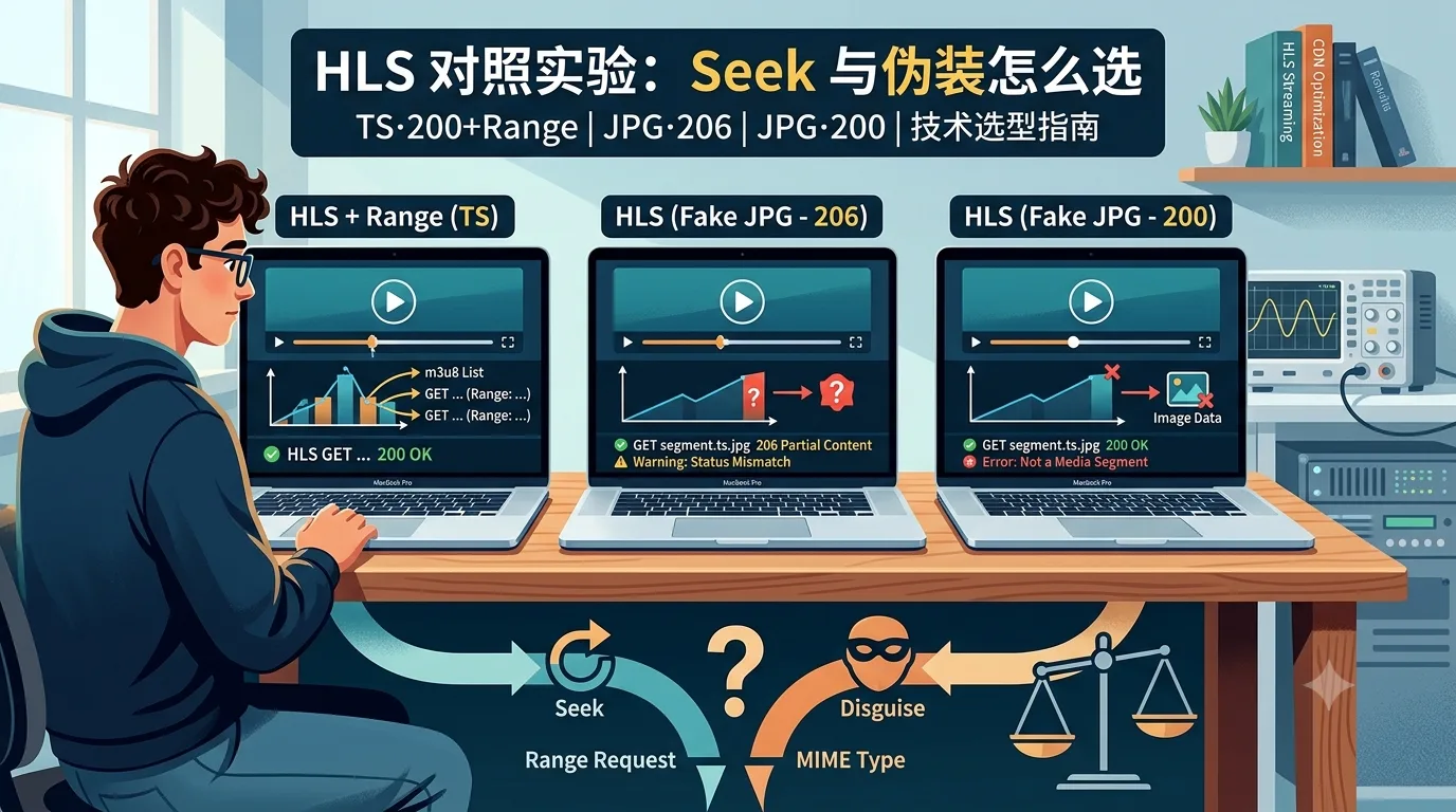 HLS 对照实验:TS·200+Range、JPG·206、JPG·200 三方案示意